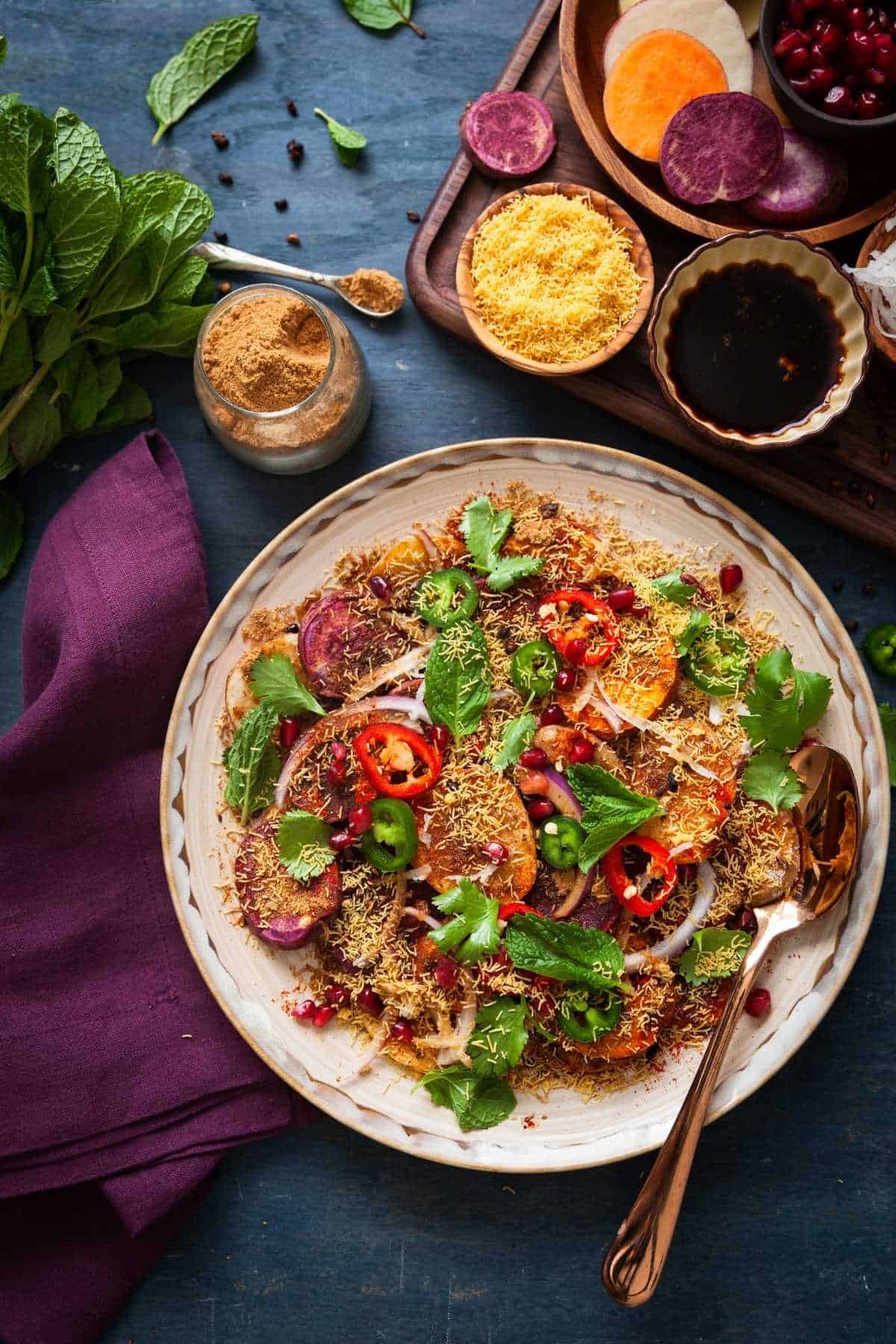 Aloo Chaat Made With Colorful Potatoes