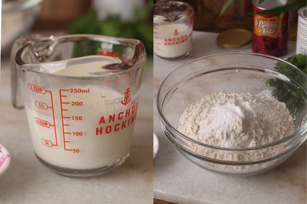 Yogurt Mixture & Flour Mixed With Leavening Agents