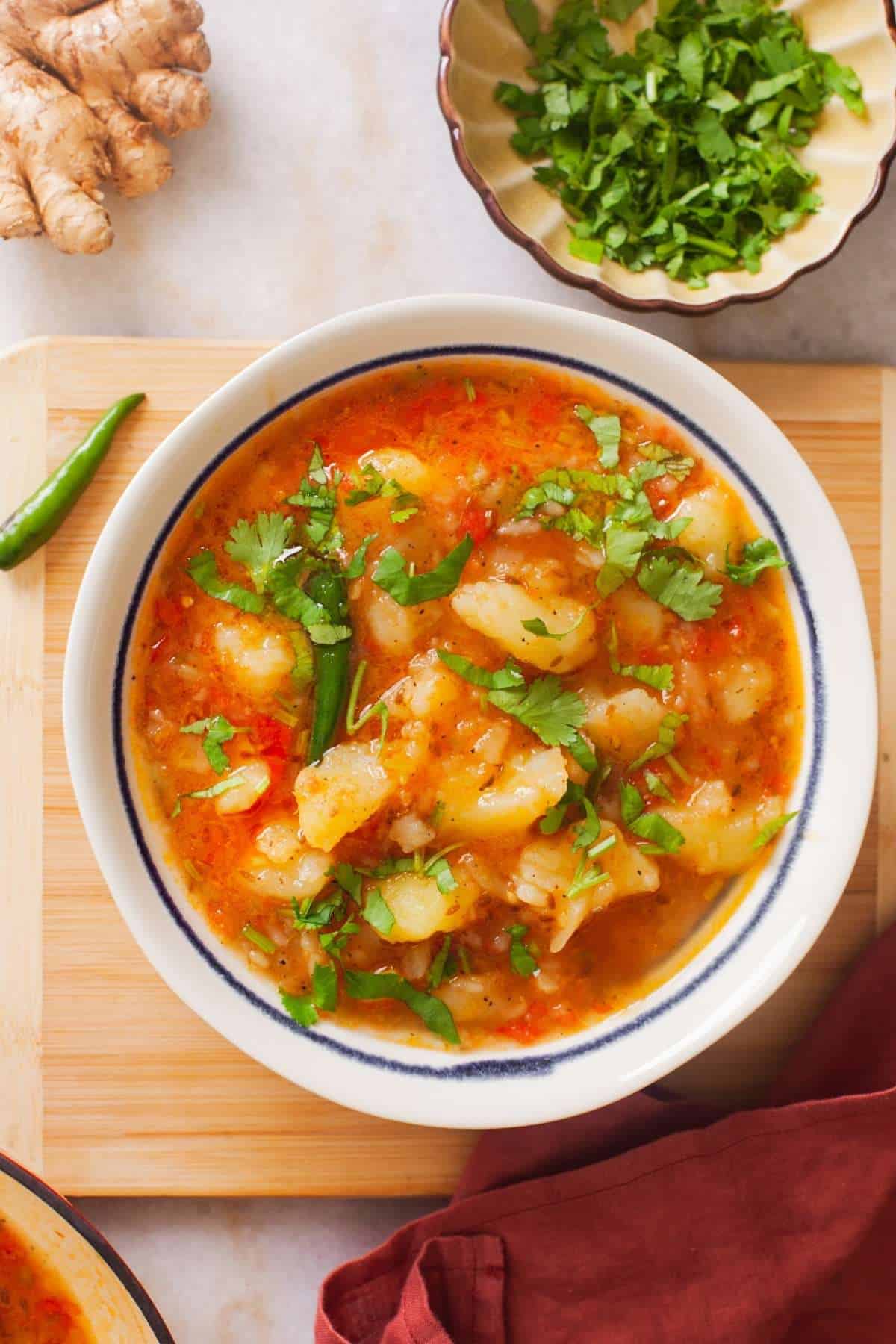 Vrat Wale Aloo in a bowl with cilantro leaves