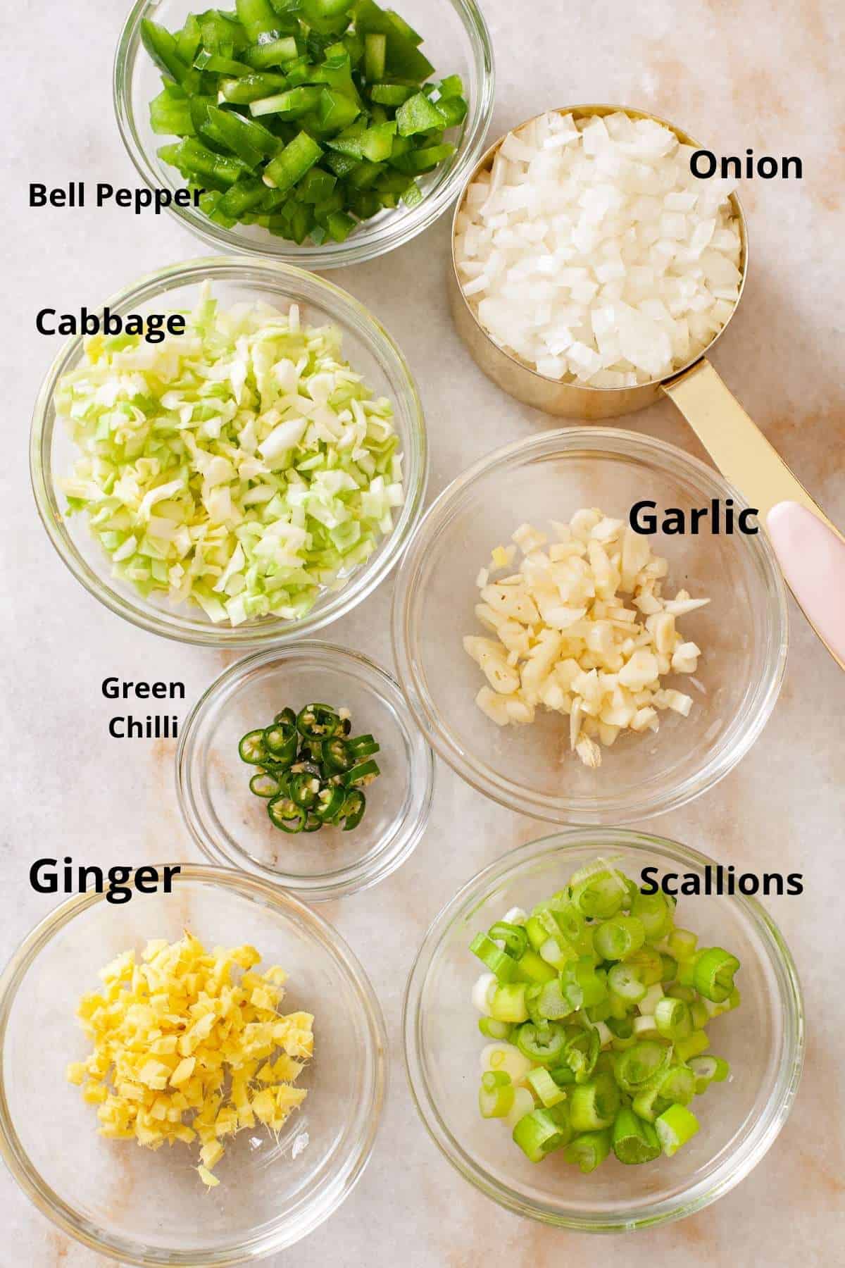 Chopped Vegetables for making Indo Chinese Noodles