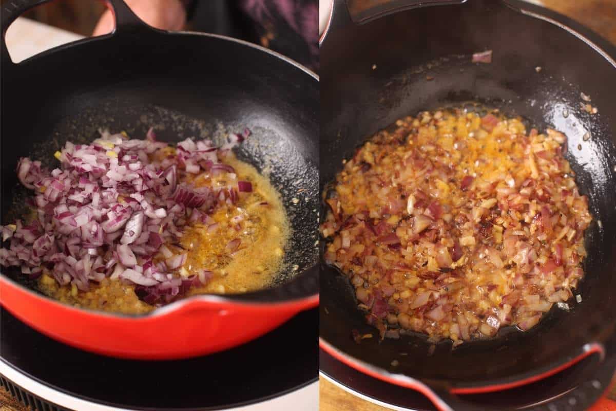 Golden browned onions in butter