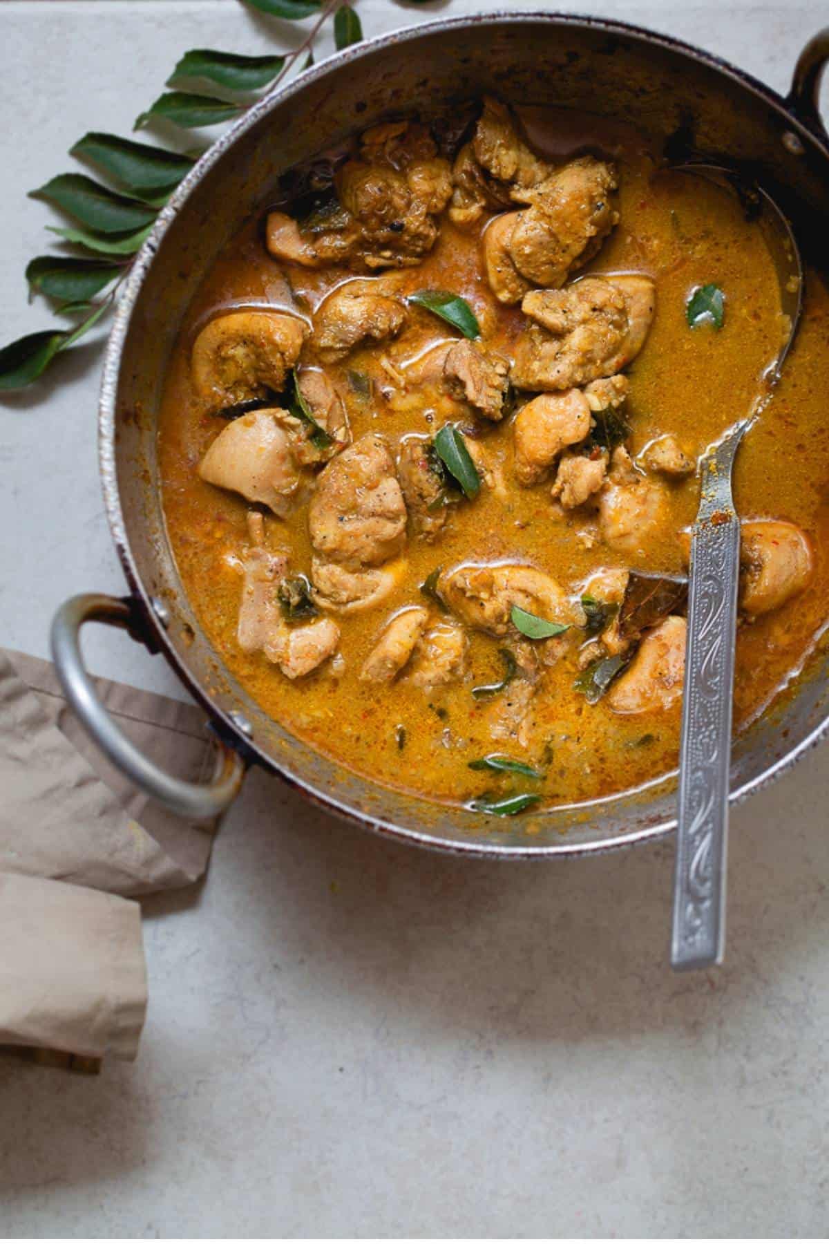 Indian Coconut Chicken Curry in a Kadai (Indian WOk)