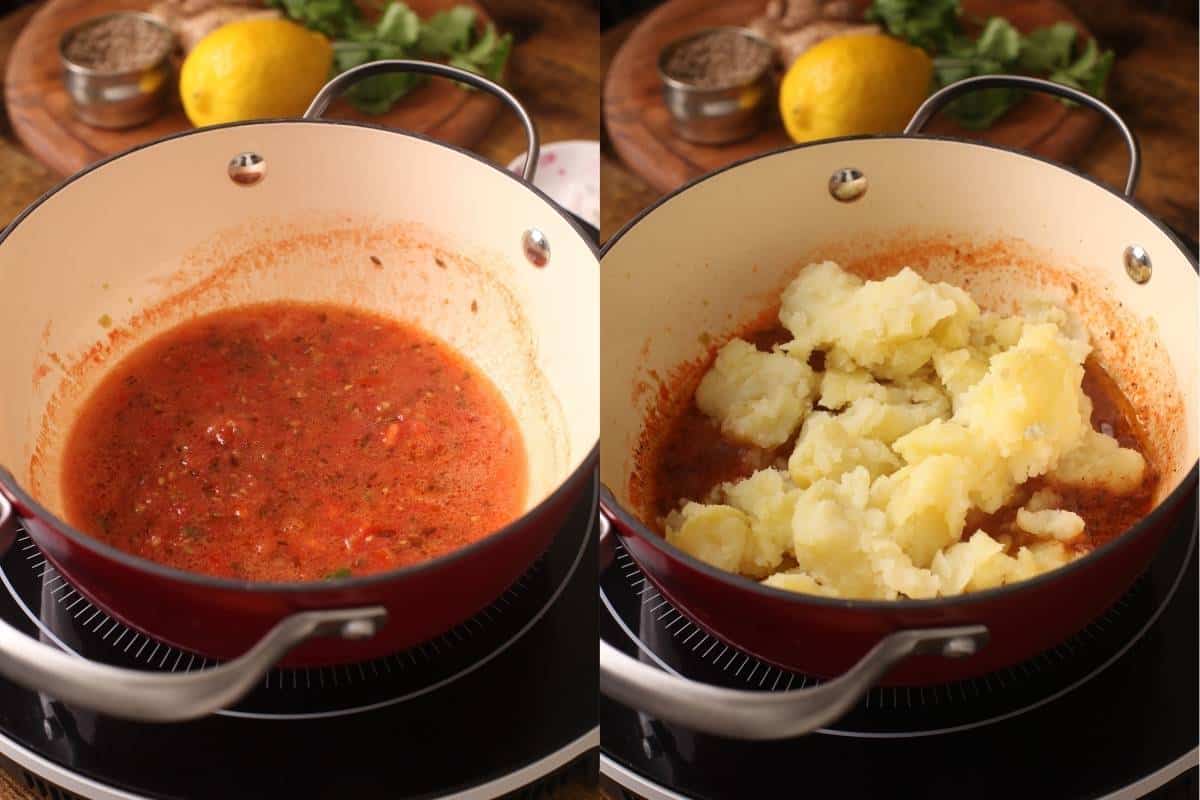 Process Steps- Potatoes in the tomato masala