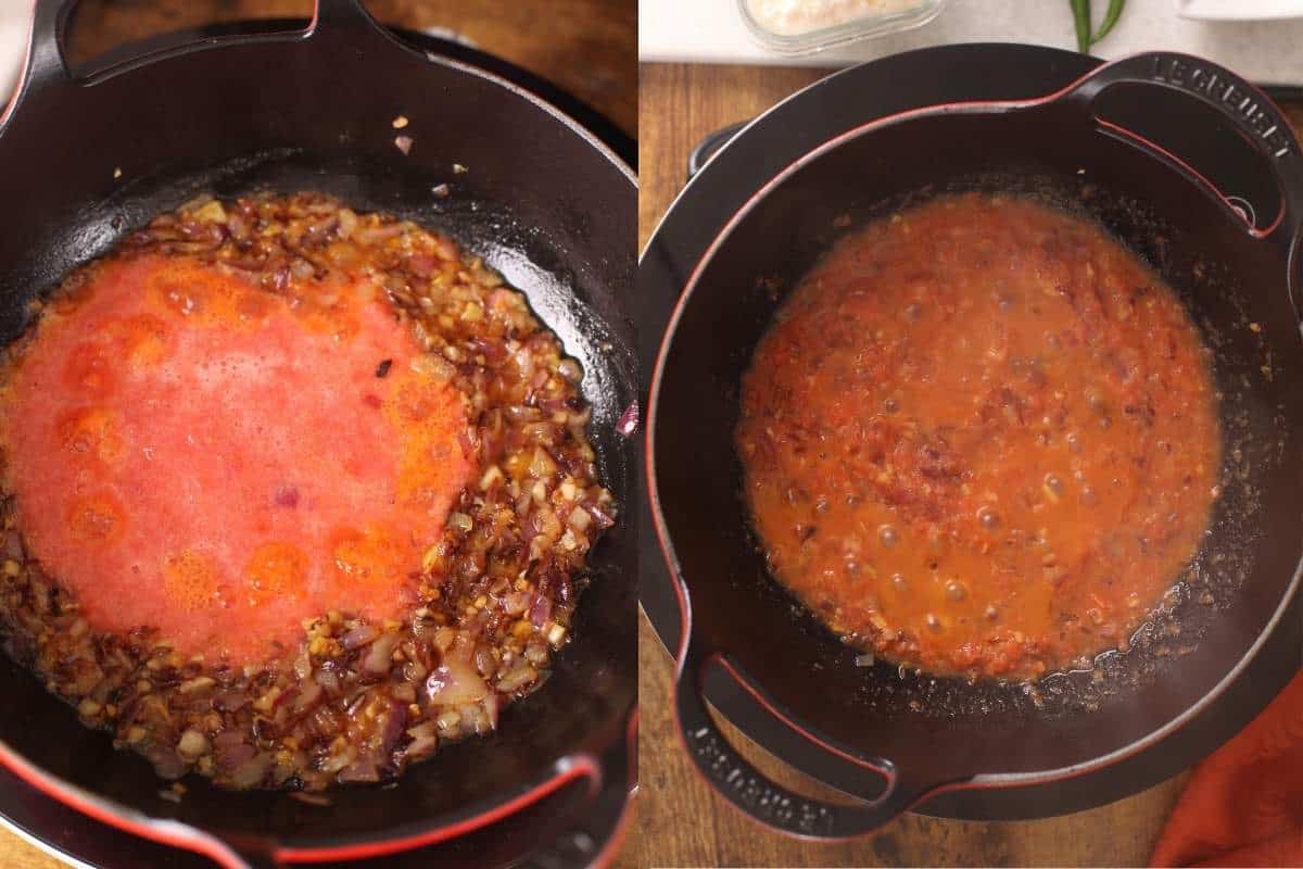 Tomato puree sautéed with onions 