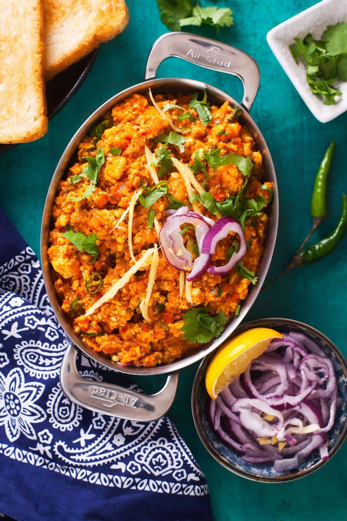 Paneer Bhurji with onions, lemon & ginger julienne