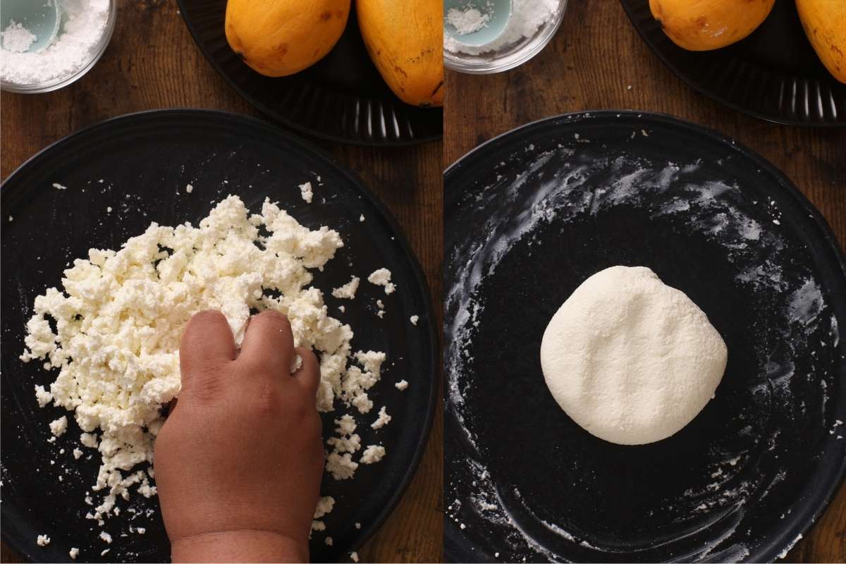Chena Kneaded to a smooth dough for making Mango Sandesh