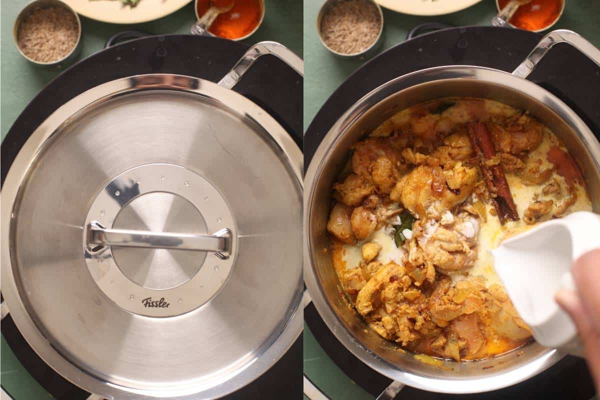 Chicken cooks covered before adding coconut milk