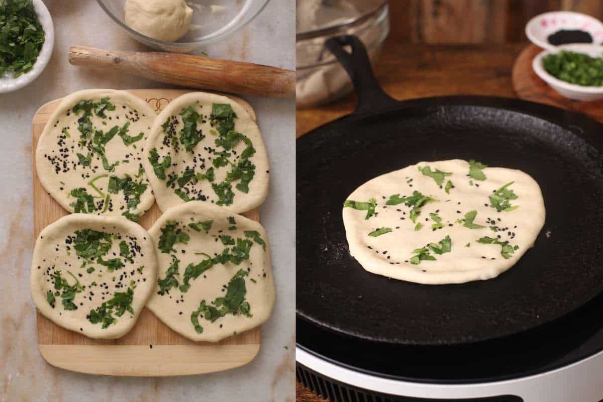 Cooking the flatbread on a griddle