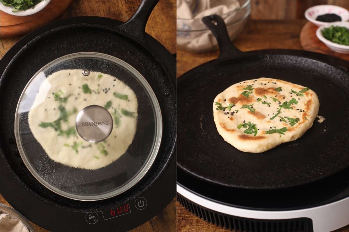 Kulcha cooking on griddle