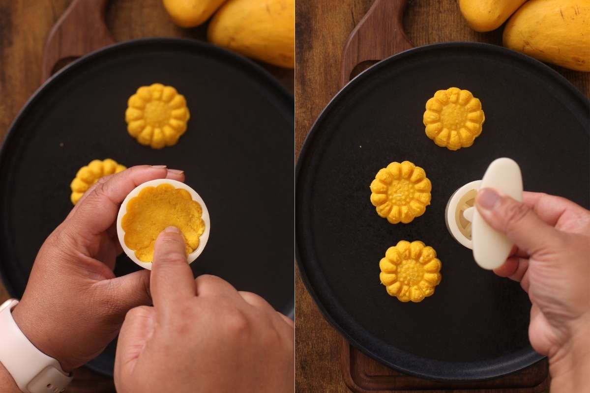 Shaping the cooked chena/paneer