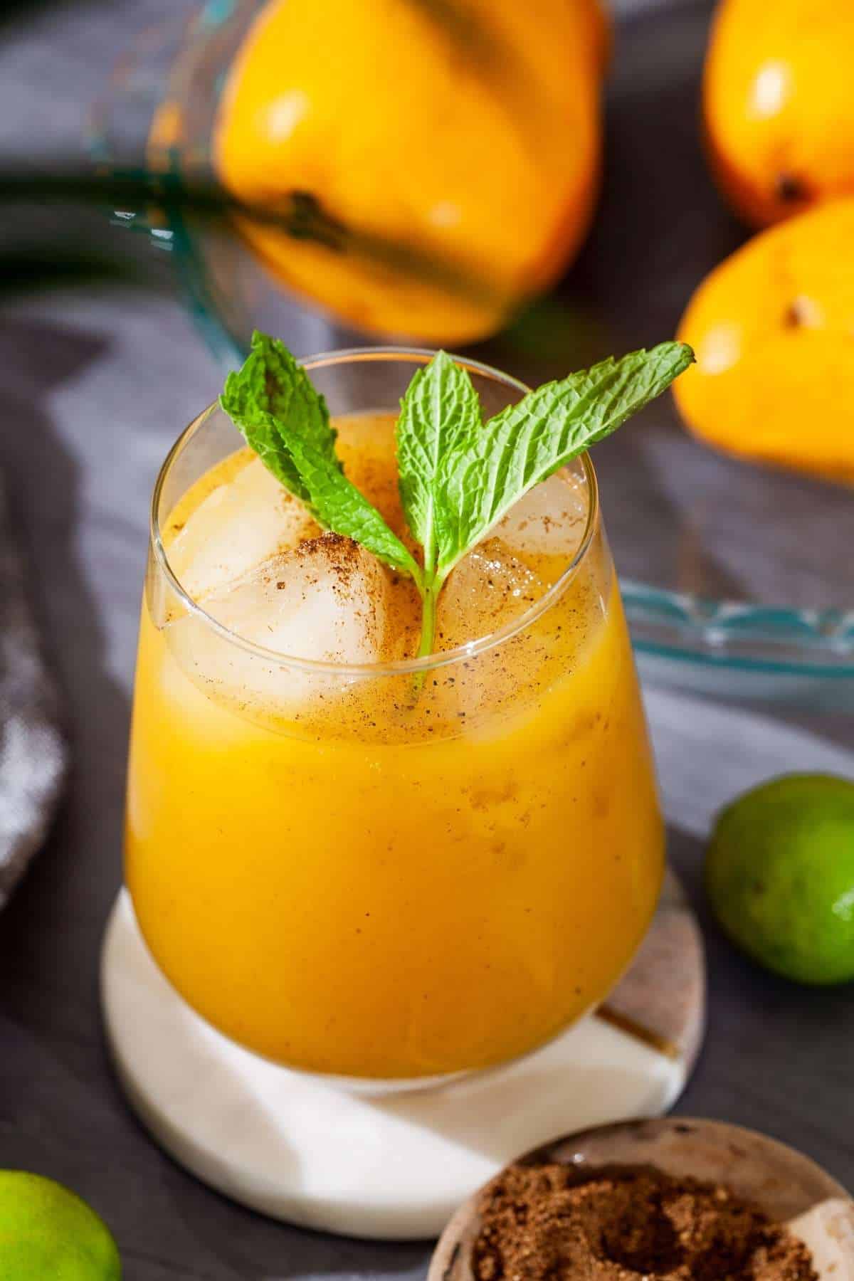 Spiced Indian Mango Lemonade in hard light. 