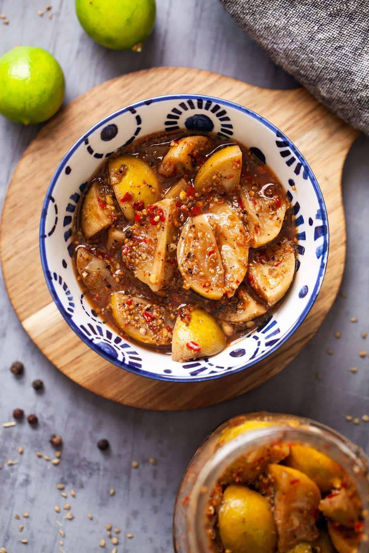 Nimbu Achar. Indian Lemon Pickle in a bowl. 