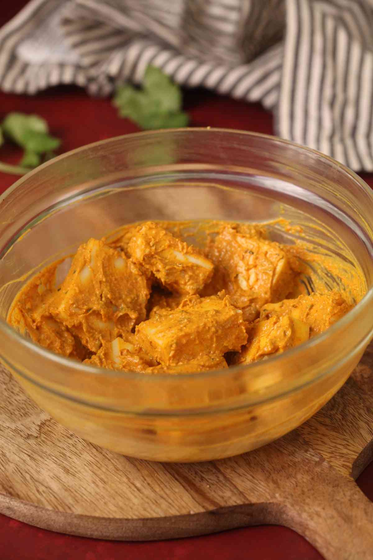 Paneer coated in achari marinade