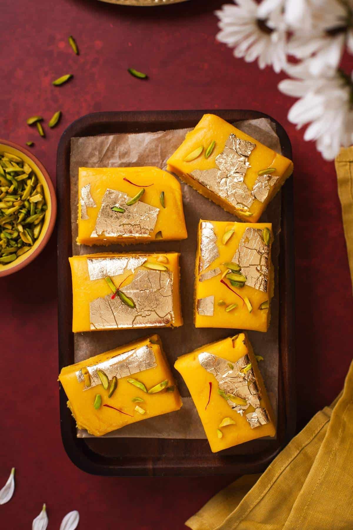 Mango Burfil Squares decoratd with gold foil & nuts