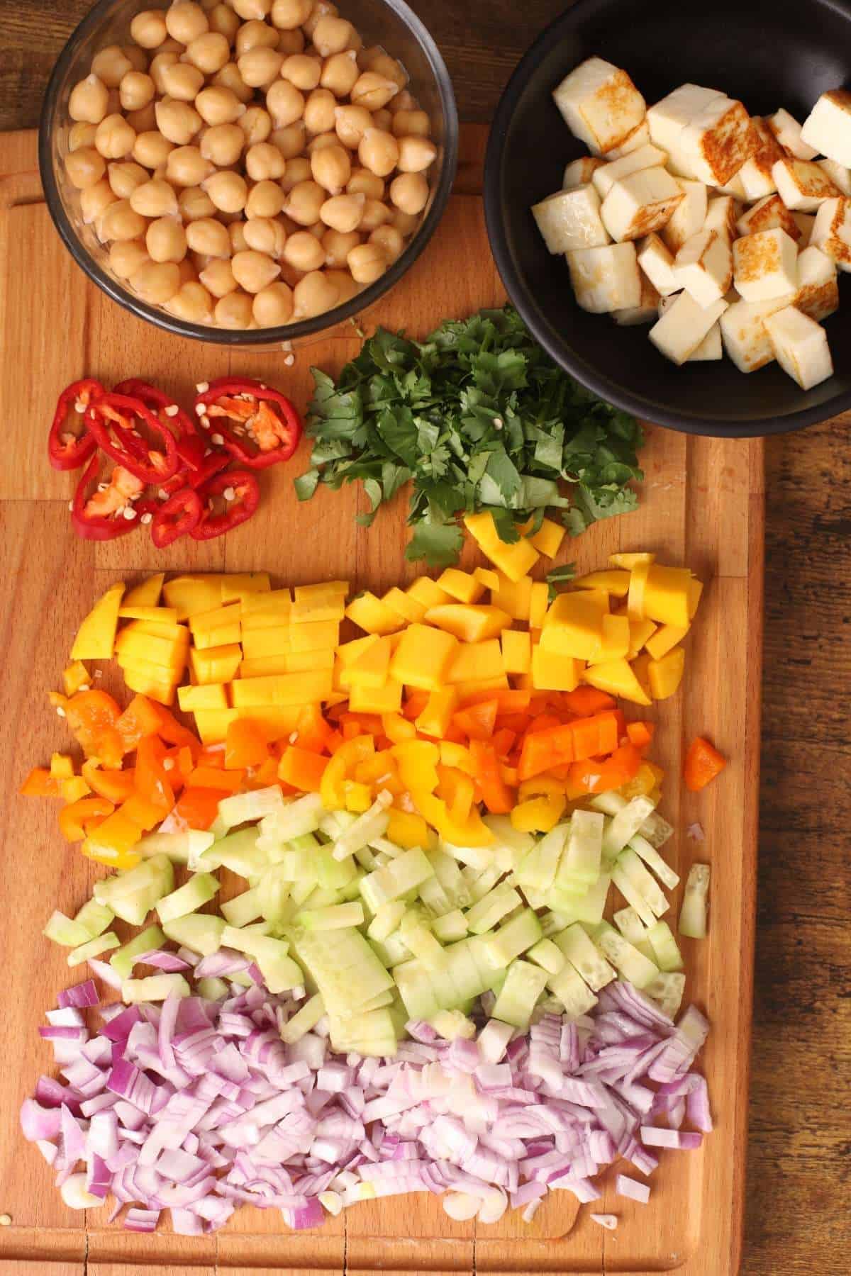 Chopped vegetables for making salad.