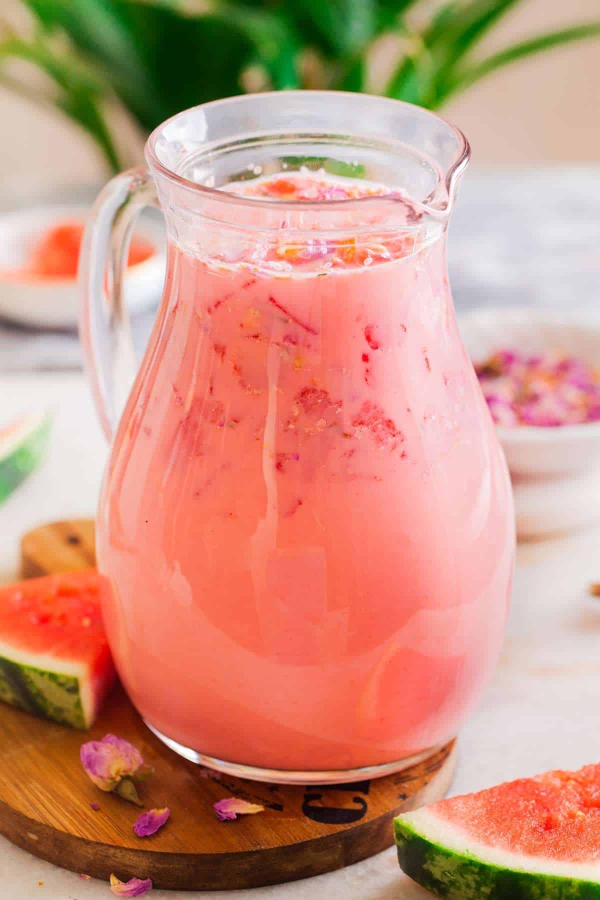 Indian WaterMelon & Rose Mohabbat ka Sharbat in a Jug.