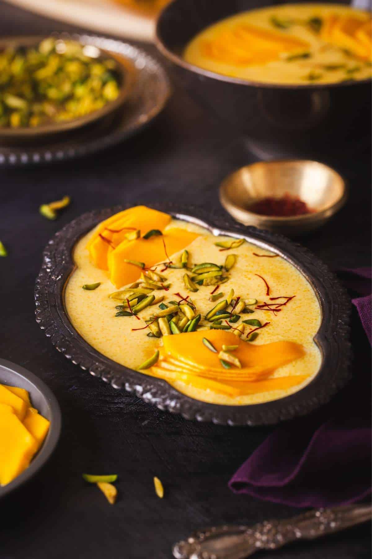 Side shot of indian mango dessert. 