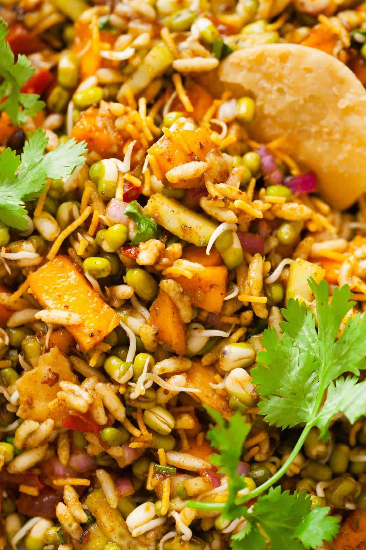 Macro closeup of sprouts chaat