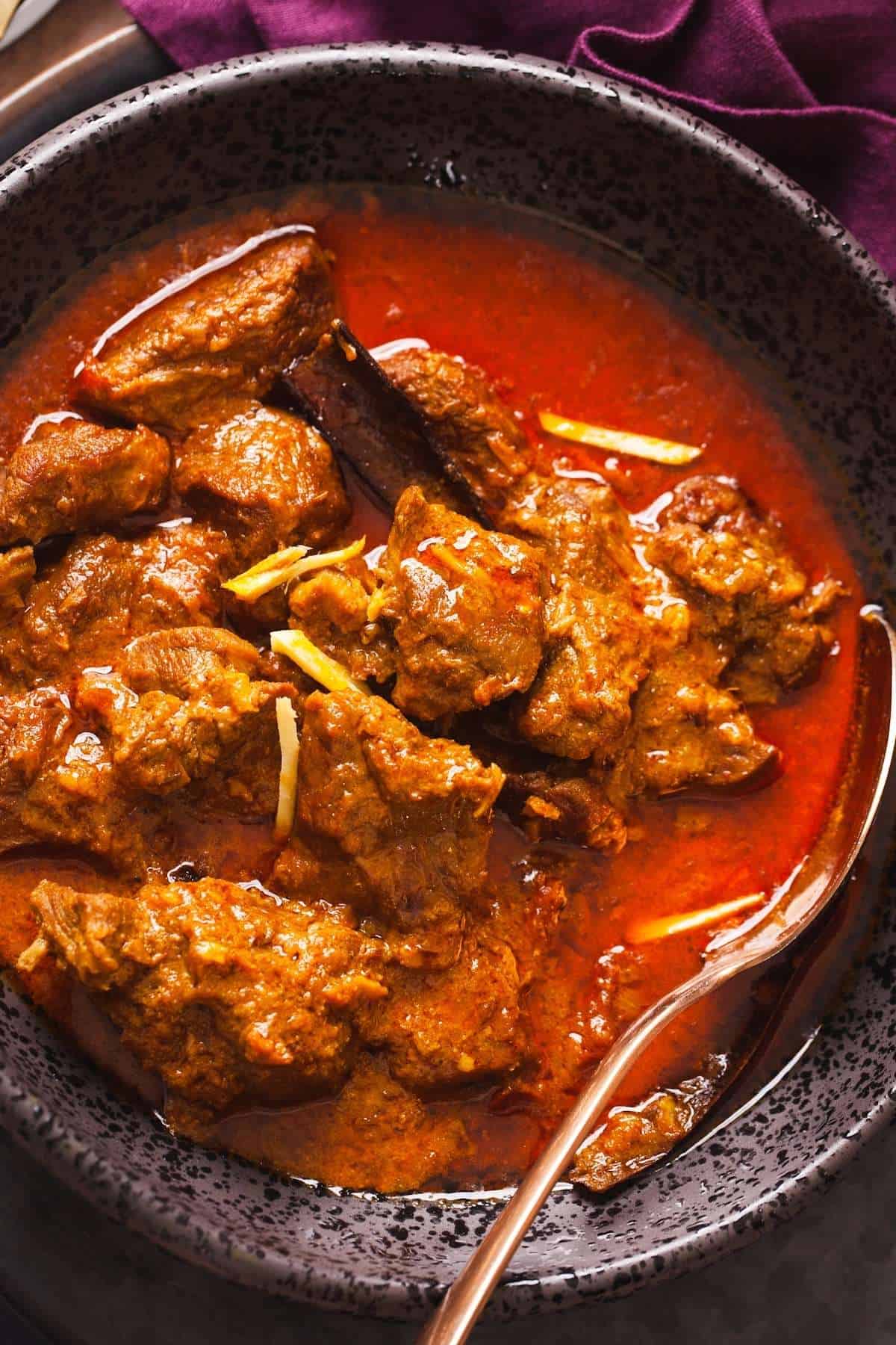 Close up of image of boneless north indian style Lamb Curry.