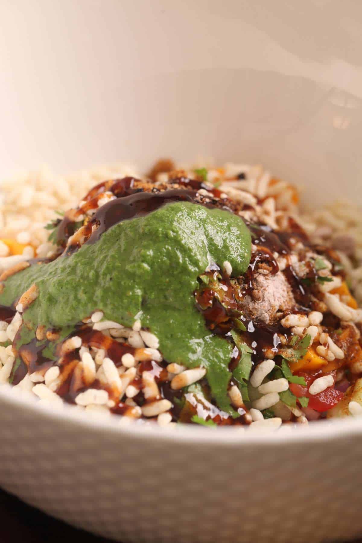 Tamarind & green chutney on sprouts chaat