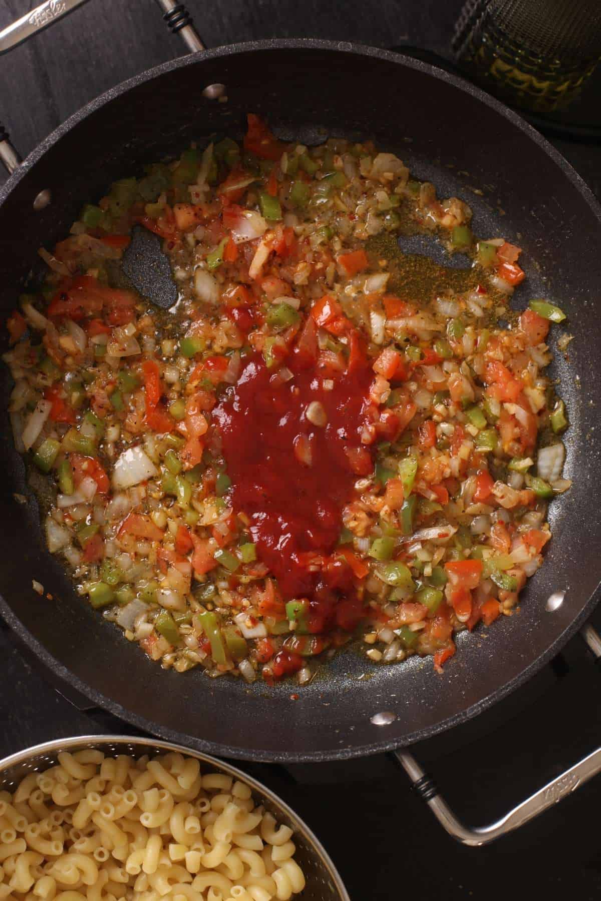 Ketchup added to pasta sauce.