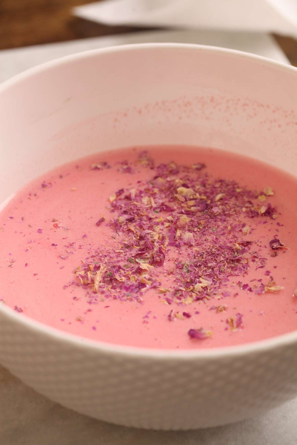 Rose syrup Milk with rose petals.