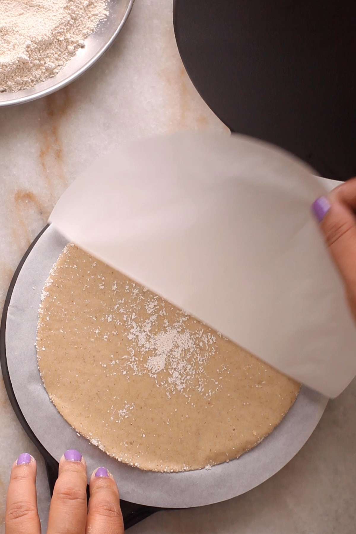 Roll out using a tortilla press if you wish. 