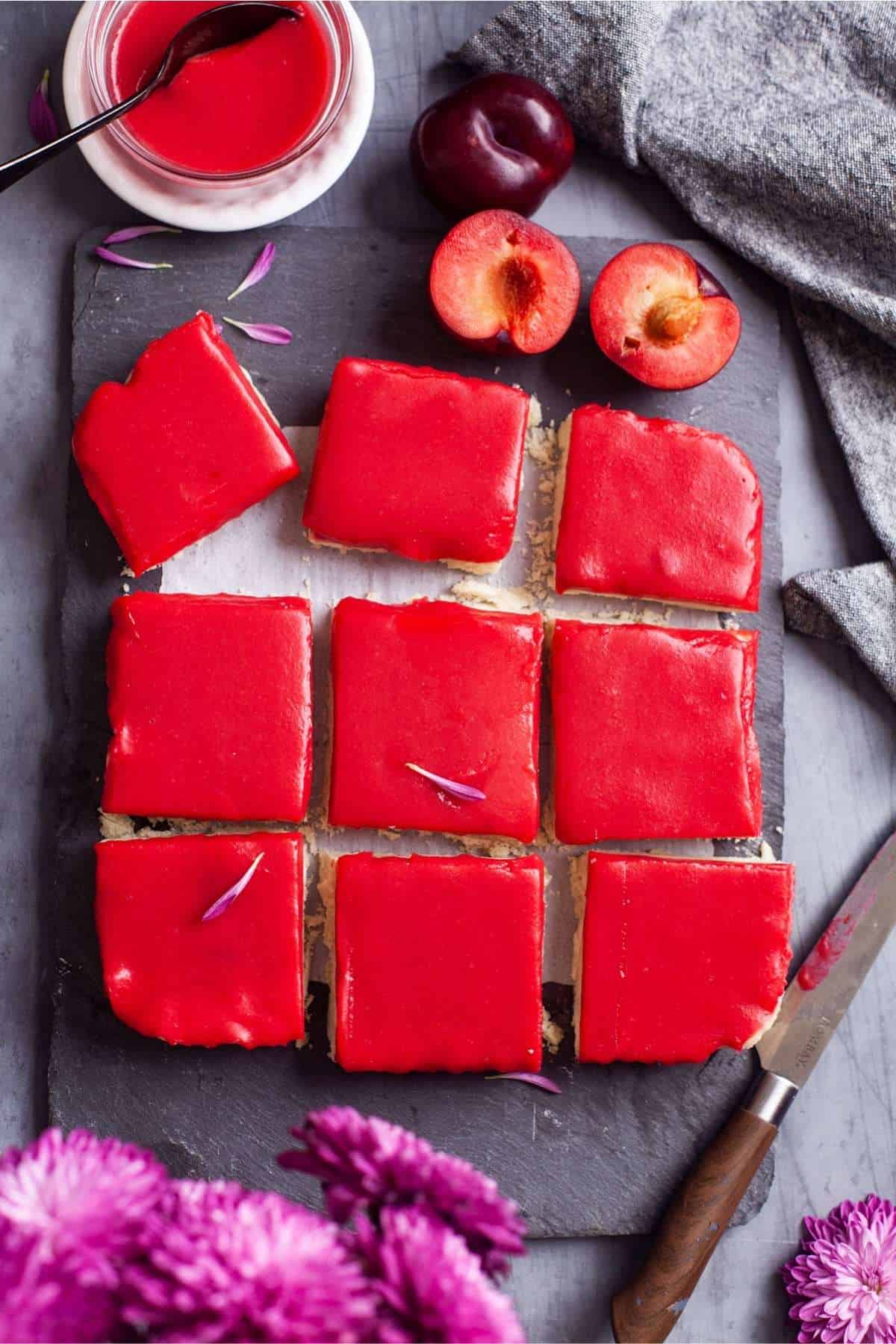 Close up shot of ginger plum bars. 