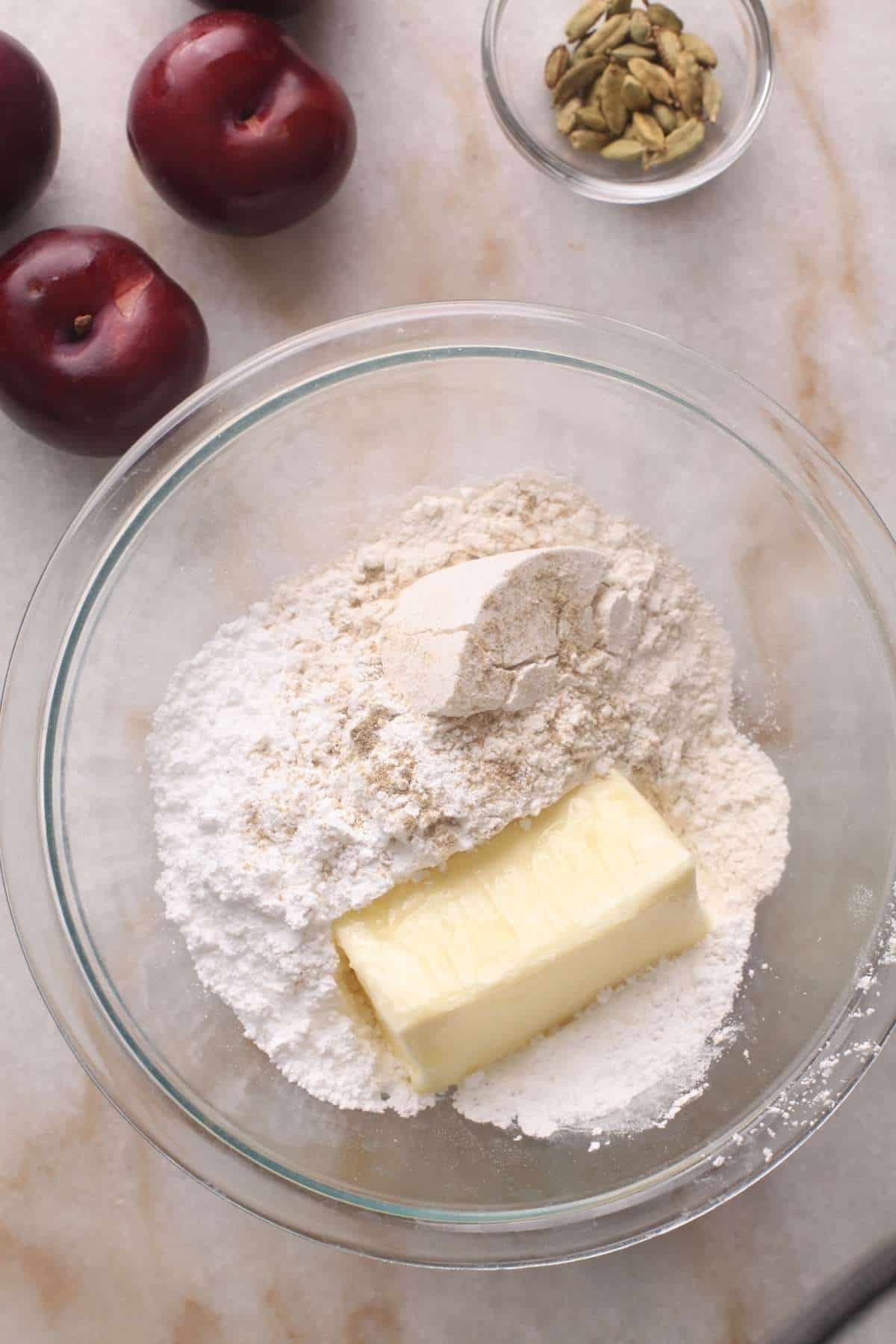 Shortbread Ingredients in a glass bowl.