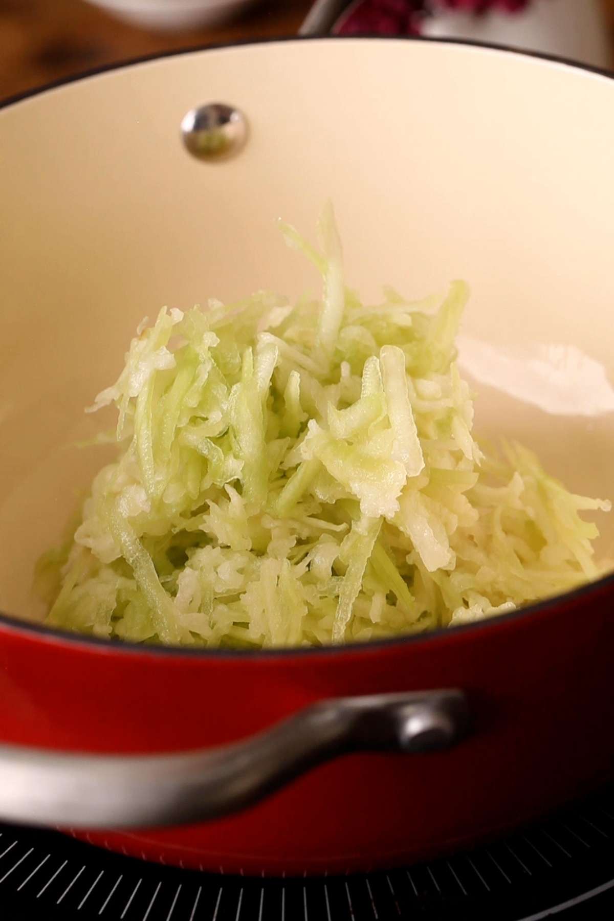 Shredded lauki in ghee.