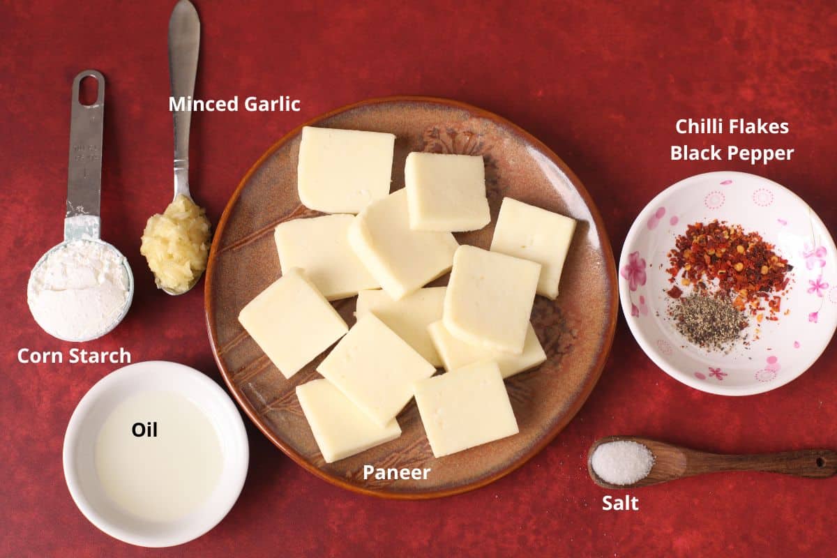 Ingredients needed for air fried paneer.