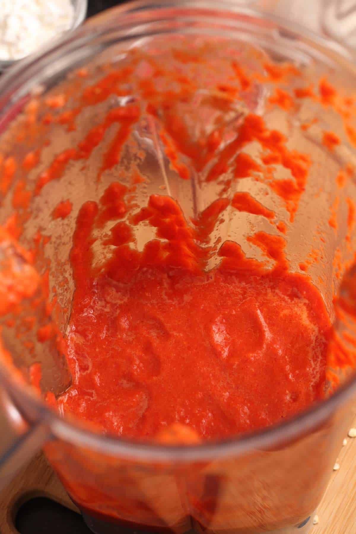 Smooth blended peppers and garlic.