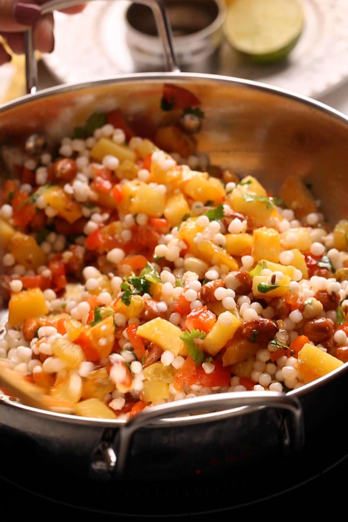 All ingredients are tossed and sabudana khichdi is ready.