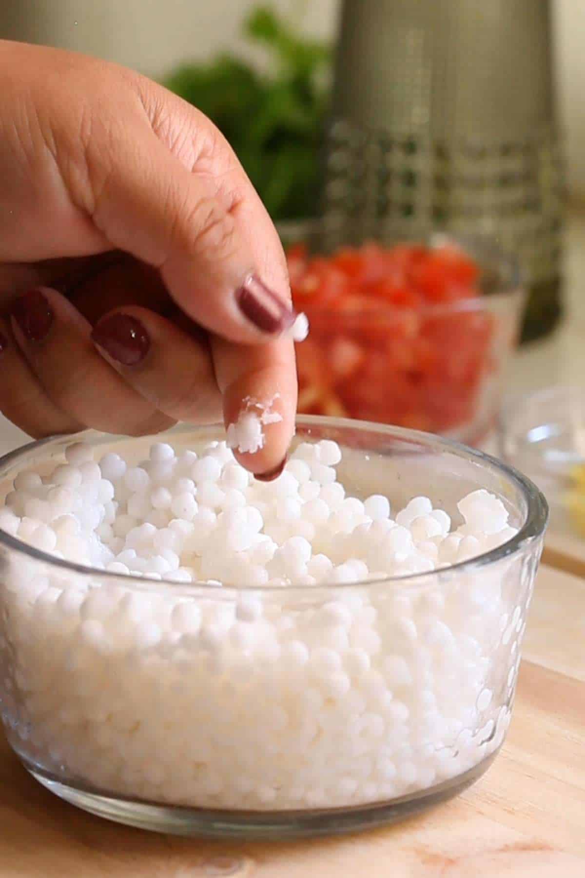 Soft sabudana after soaking.