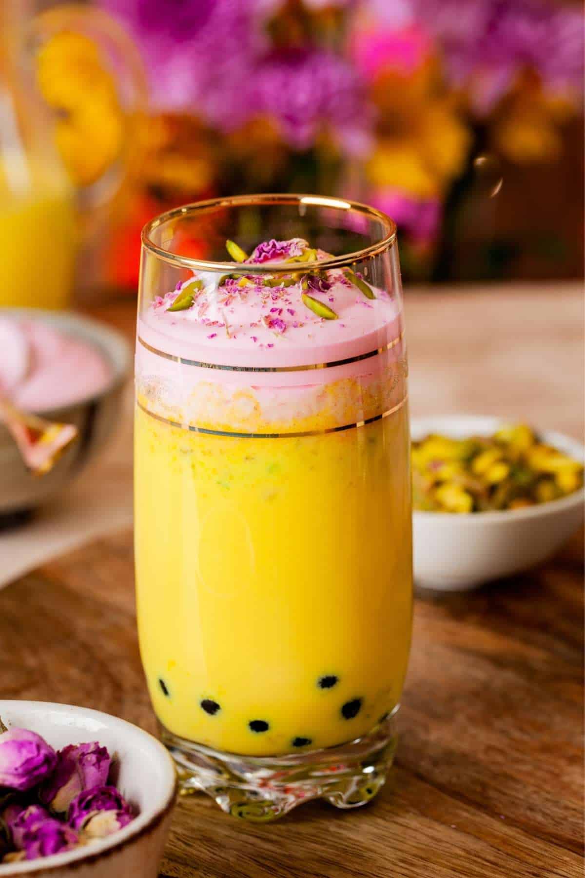 Close Up of Indian Fusion dessert Rasmalai Boba.