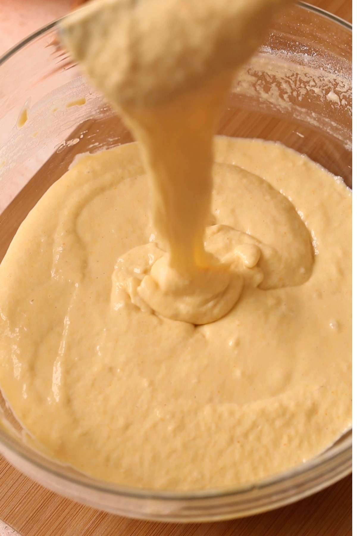 Lacery ribbon like jalebi batter. 