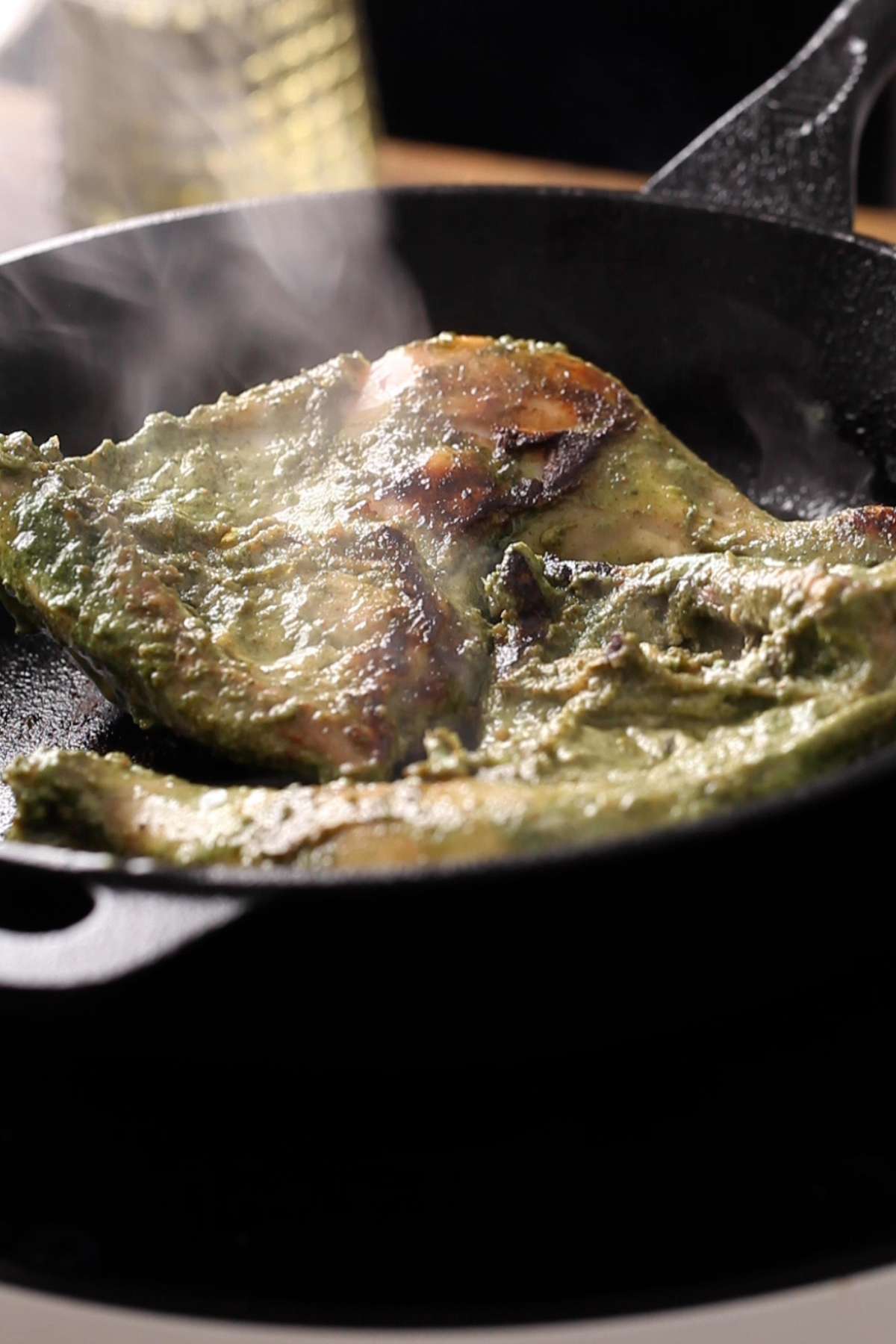 Flip and char the chicken on both sides. 