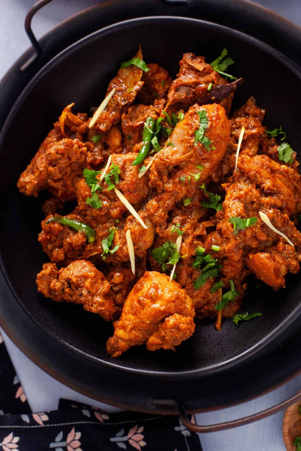 Close up of Chicken bhuna masala. 