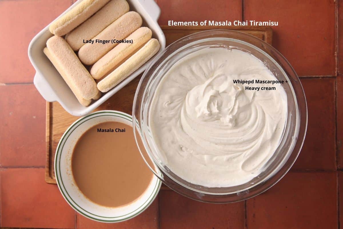 Elements of tiramisu made with chai flavors.