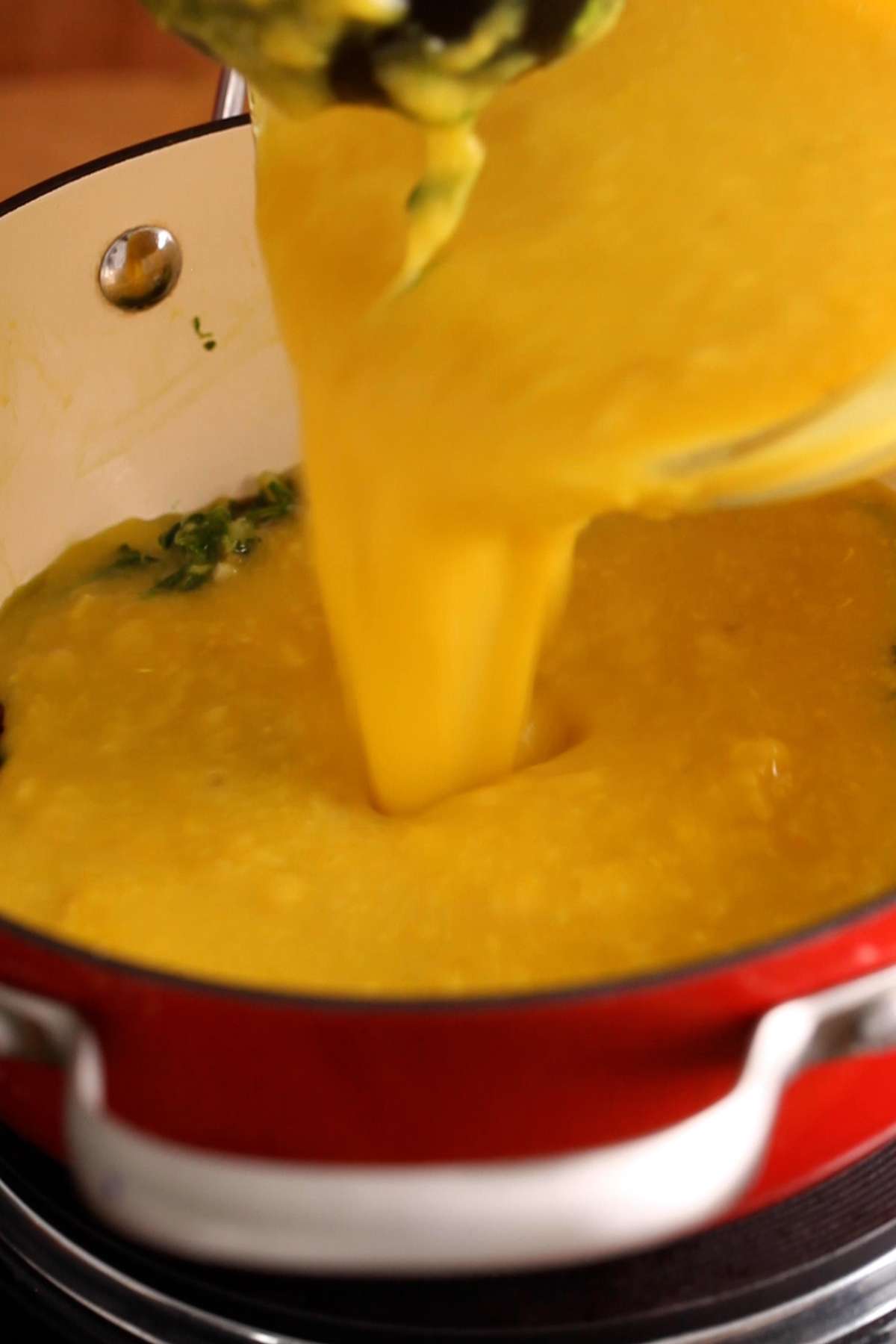 Add cooked yellow lentils.