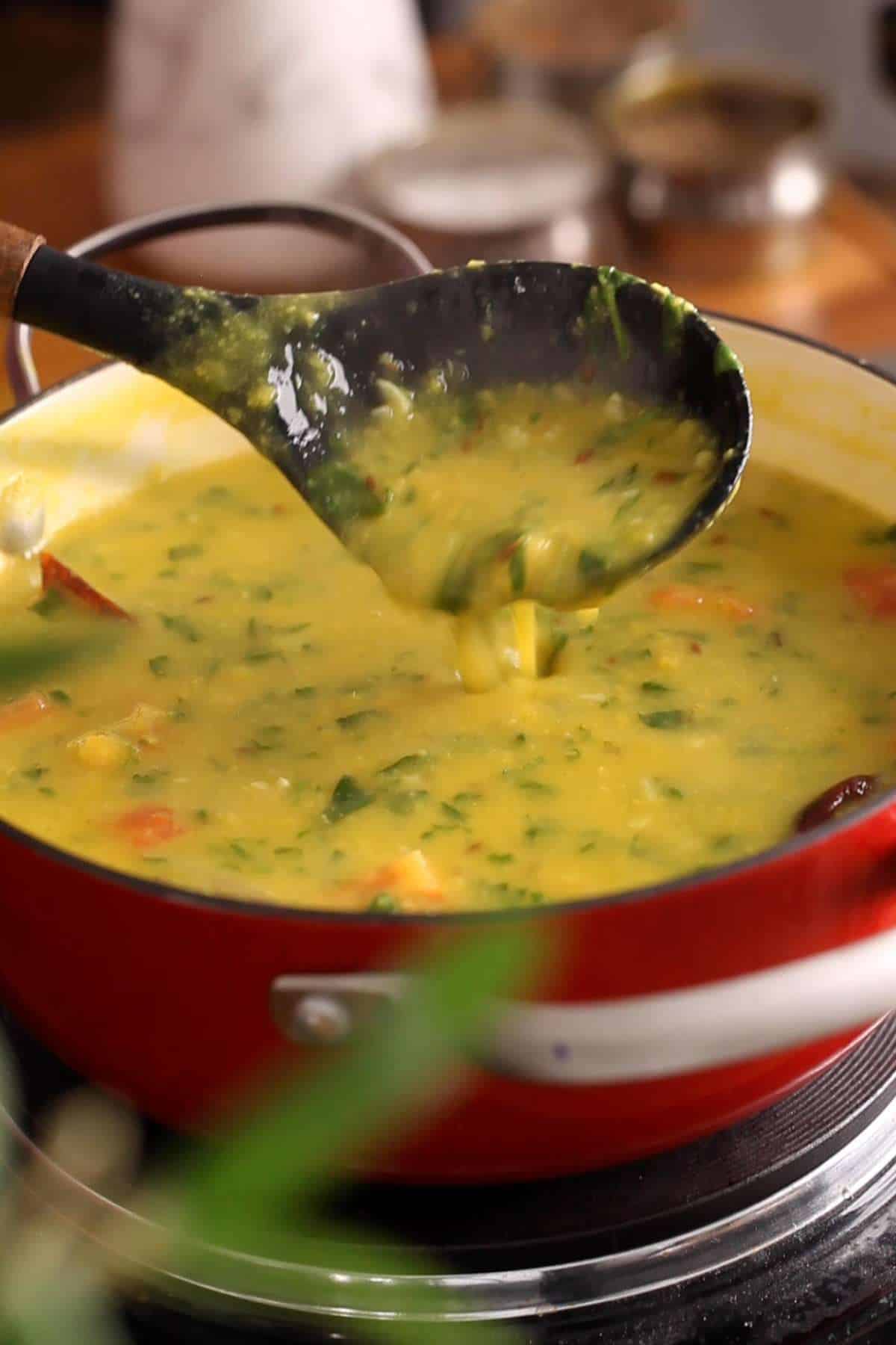 Simmer lentils on low heat.