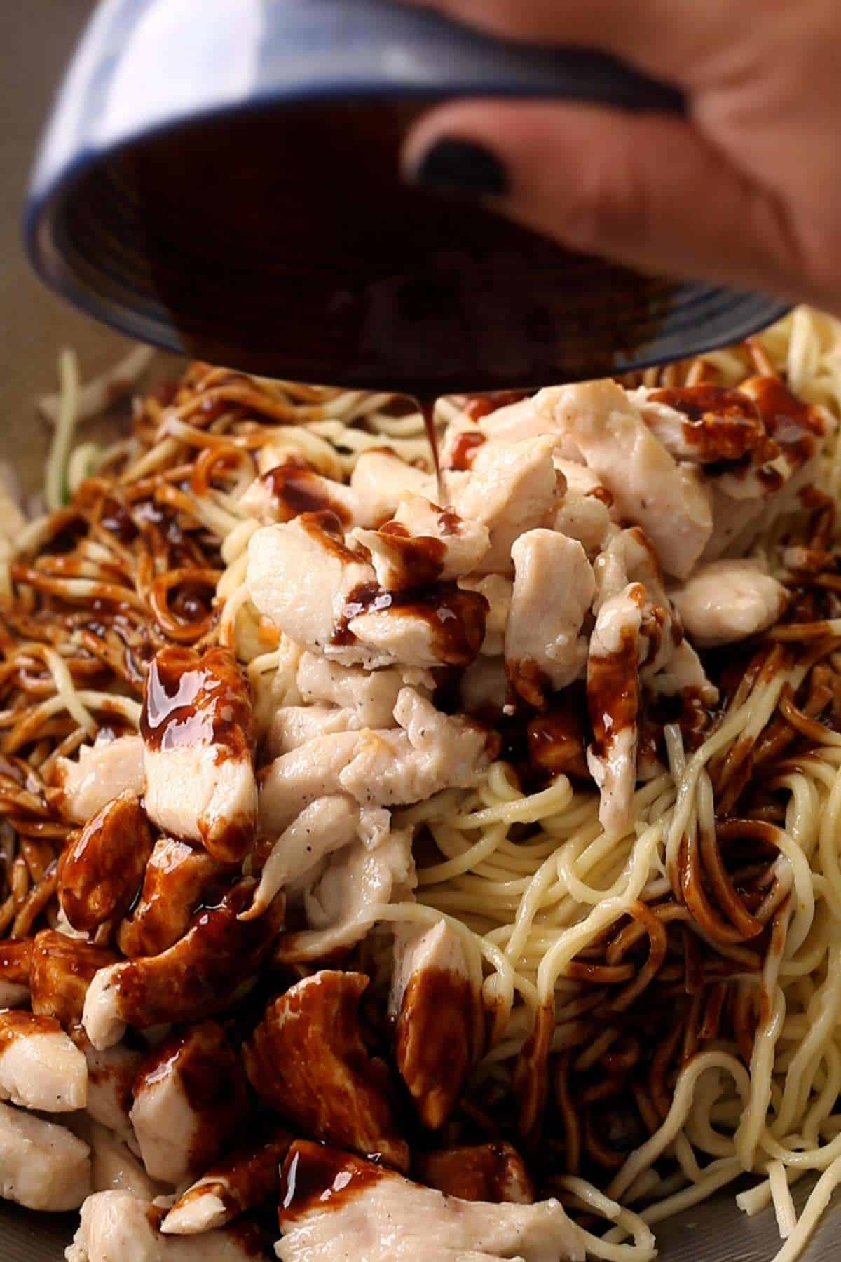 Pour over the stir fry sauce on top of noodles and chicken. 