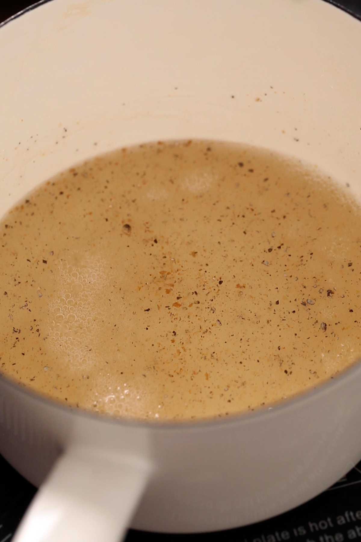 Sugar Syrup simmering in a sauce pan. 