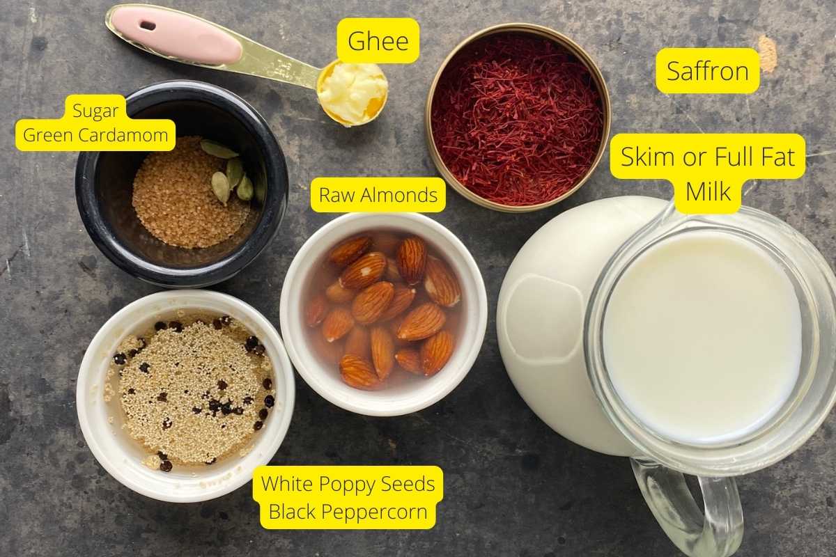 Ingredients needed of making badam doodh.