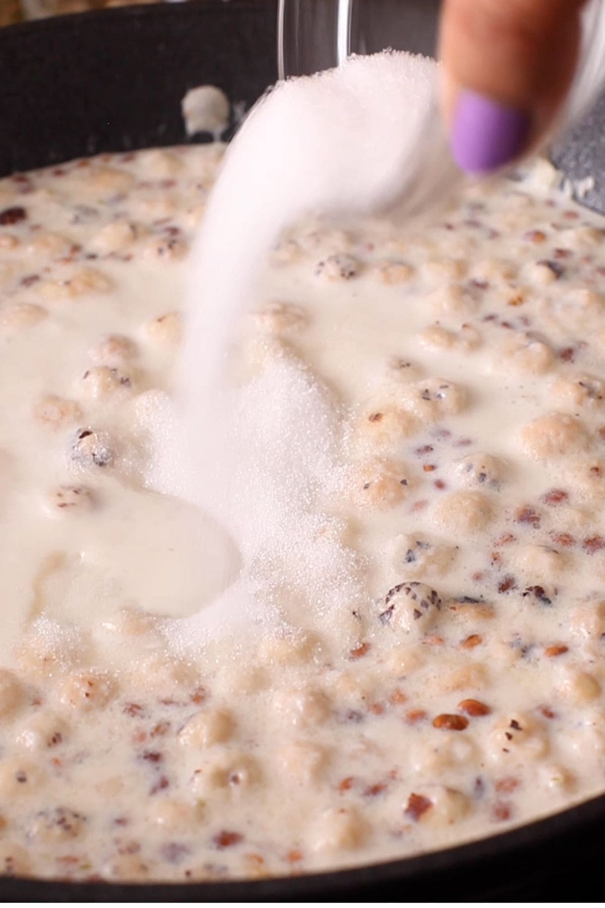 Sugar is added to makhana kheer.