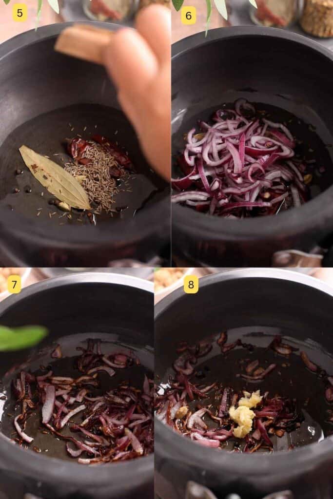 Steps photos of cooking soya pulao.