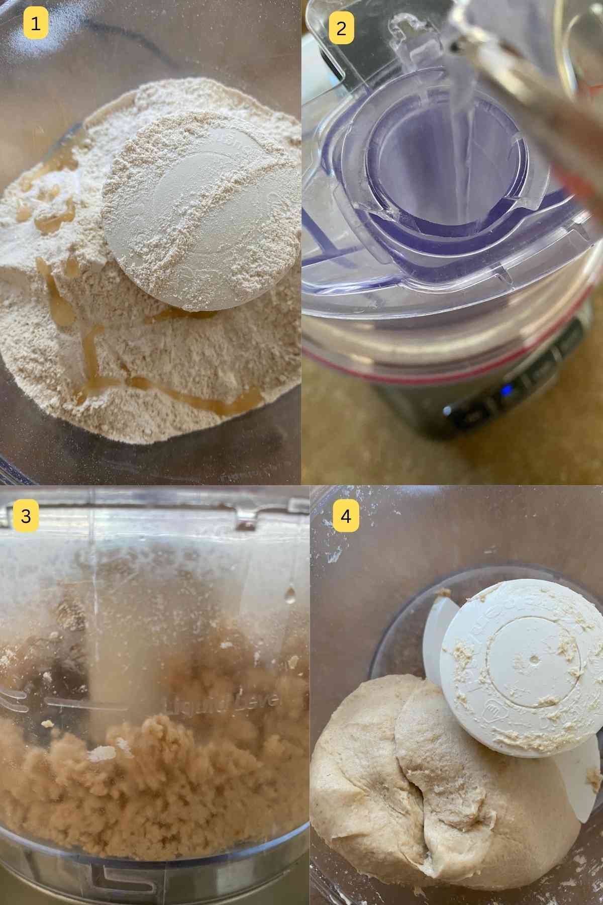 Steps of making paratha dough in a food processor.
