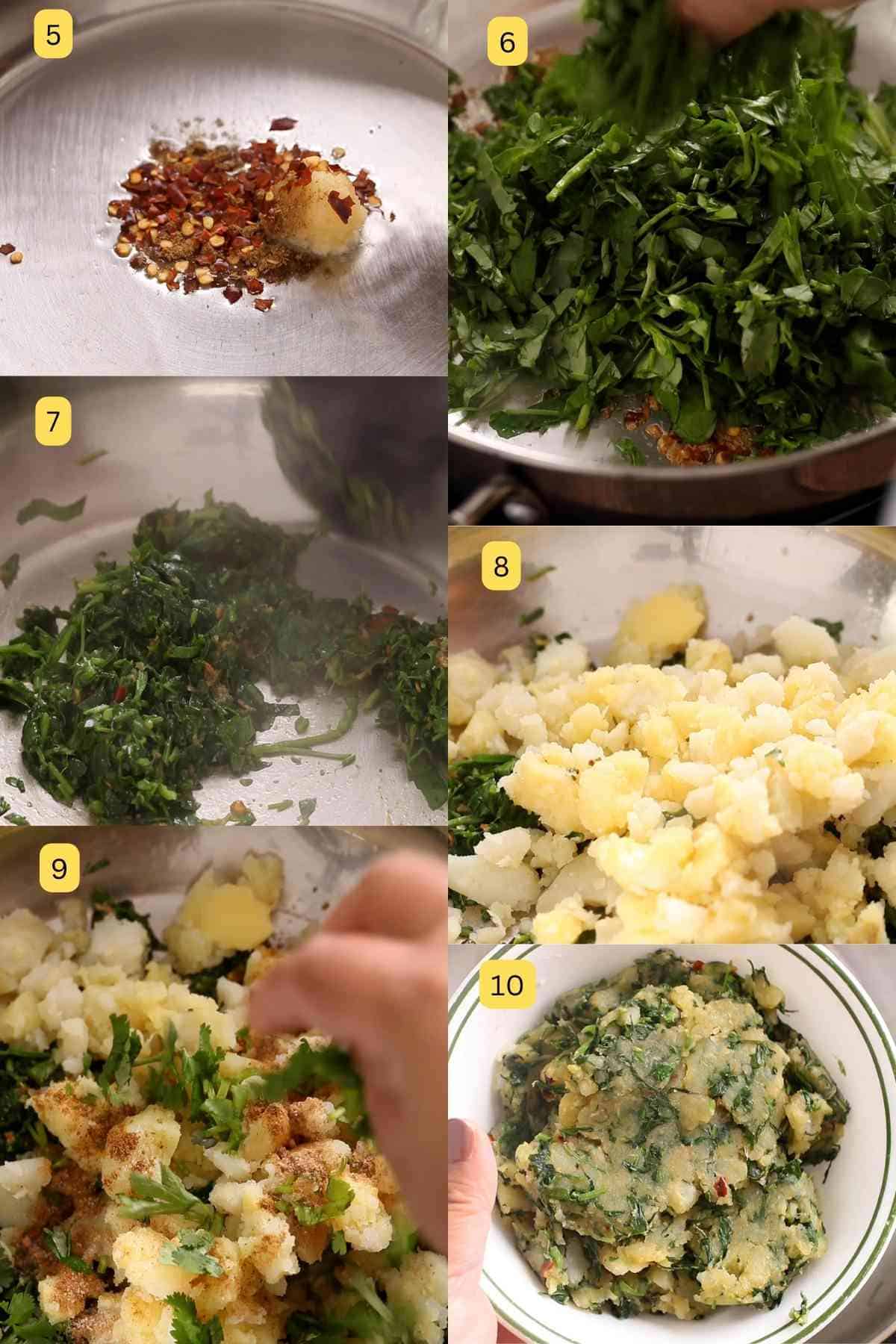 Steps of making methi aloo stuffing for paratha.