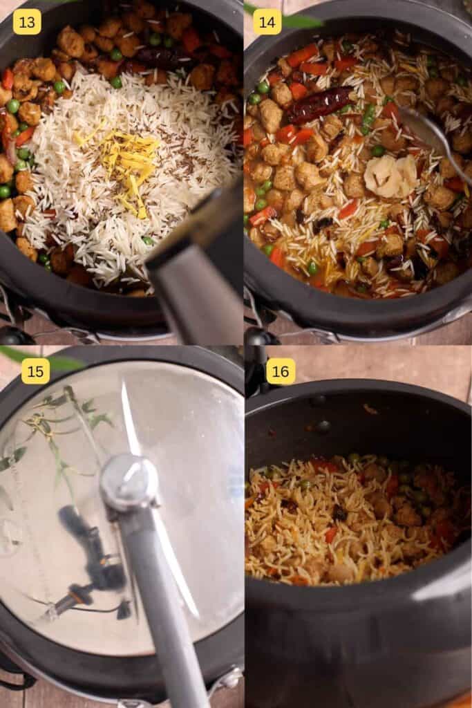 Steps of cooking nutrela pulao.
