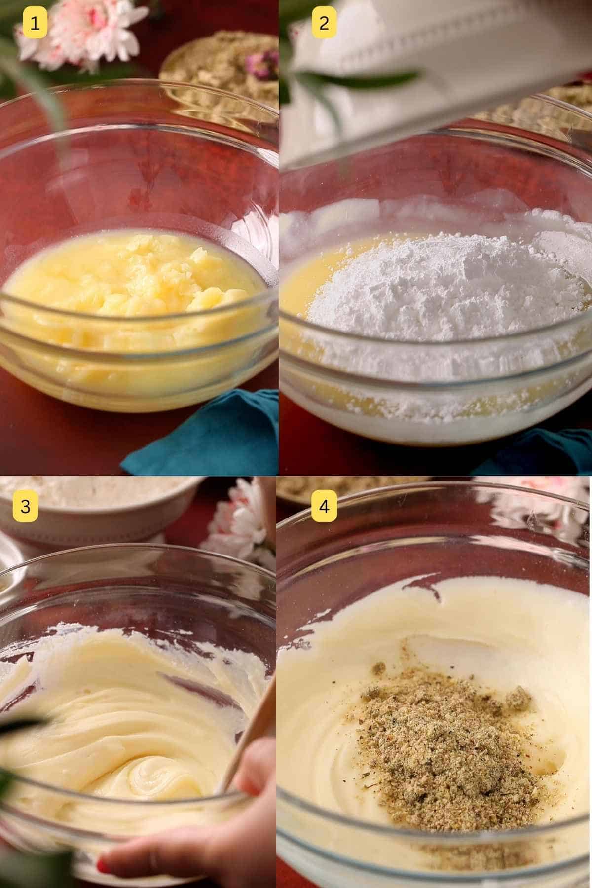 Step wise pictures of making thandai cookies.